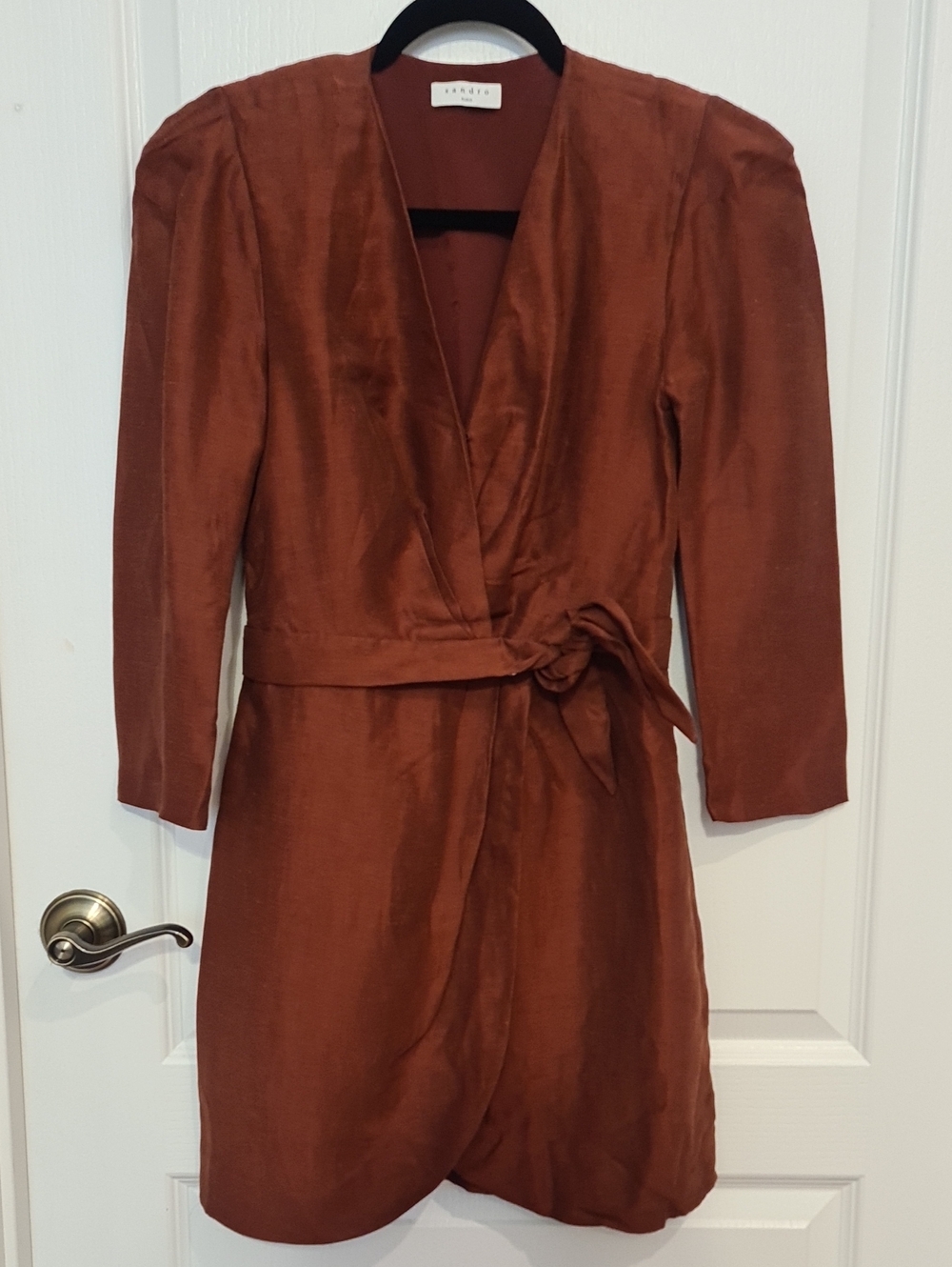Sandro - Burnt Orange Wrap Mini Dress with Tie Waist